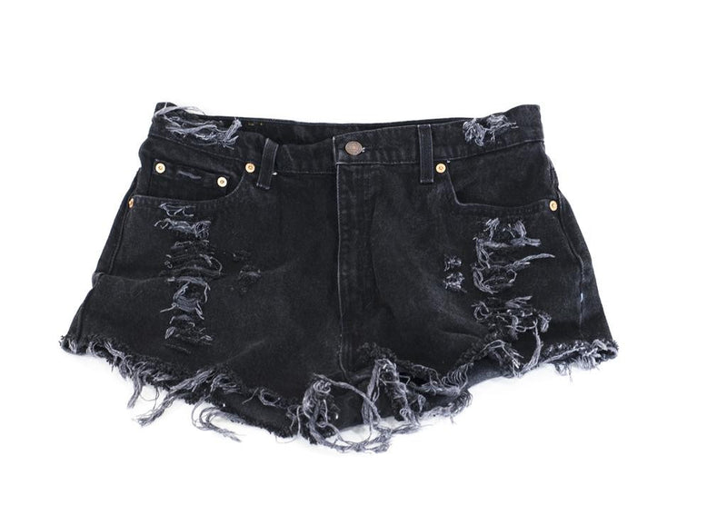Black ripped top levi shorts