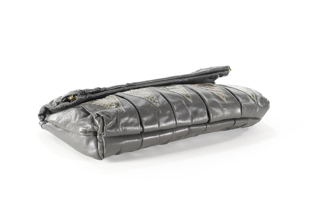 Vintage Gray Leather Bag Convertible Crossbody Clutch Purse  Snakeskin Satchel