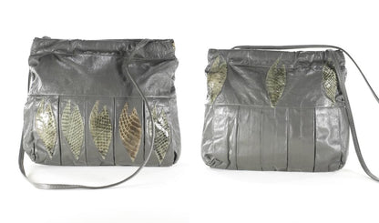 Vintage Gray Leather Bag Convertible Crossbody Clutch Purse  Snakeskin Satchel