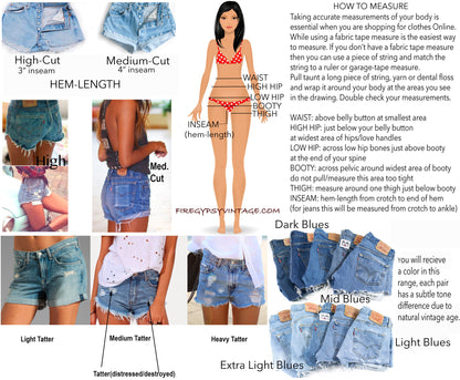 LEVI'S Shorts Denim Cutoff Tattered Blue 1970s Distressed Highwaist High Cut Jean Shorts