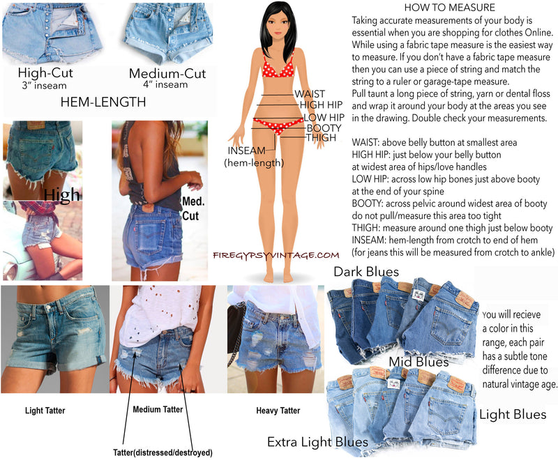 LEVI'S Shorts Denim Cutoff Tattered Blue 1970s Distressed Highwaist High Cut Jean Shorts