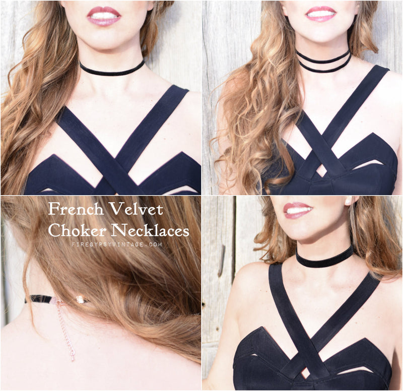 Choker Necklace WIDE French Black Velvet Thick Choker Necklace