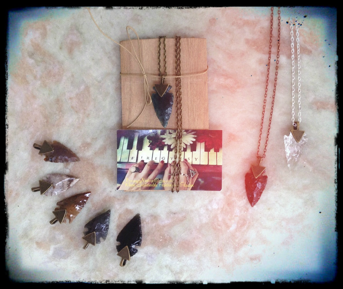 Arrowhead Necklace  Flint Stone Tribal Necklace Customizable