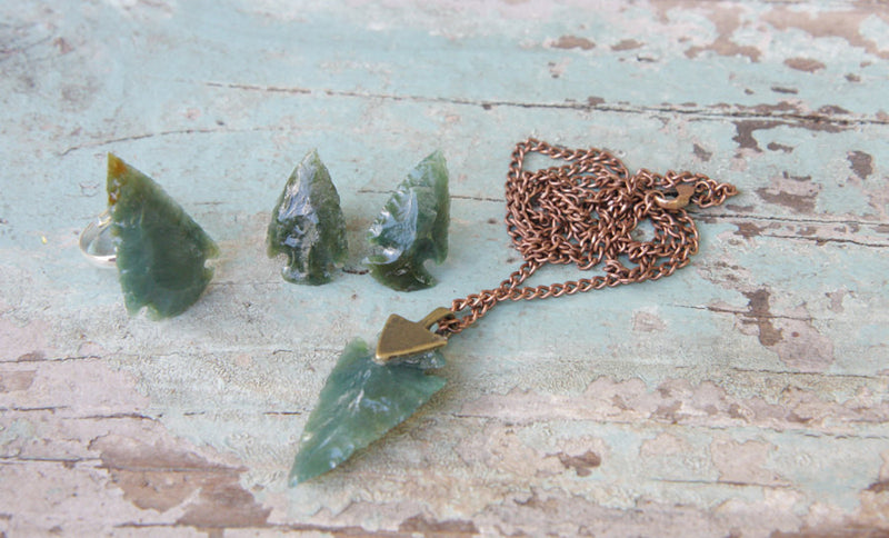 Arrowhead Necklace  Flint Stone Tribal Necklace Customizable
