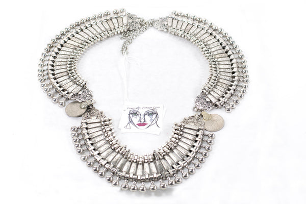 Bohemian Statement Necklace Shoulder Harness Necklace Turkish Silver Bib Festival Necklace