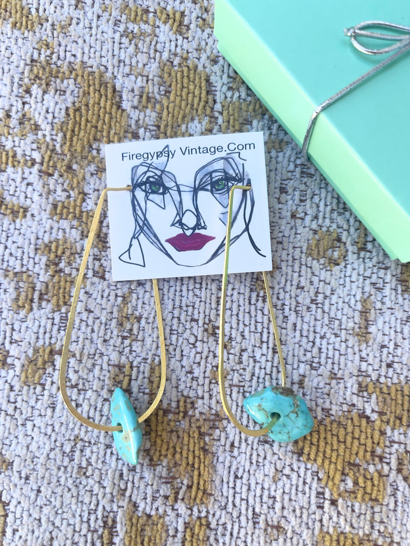 Turquoise Hoops Teardrop Dangle Gold or Silver Earrings