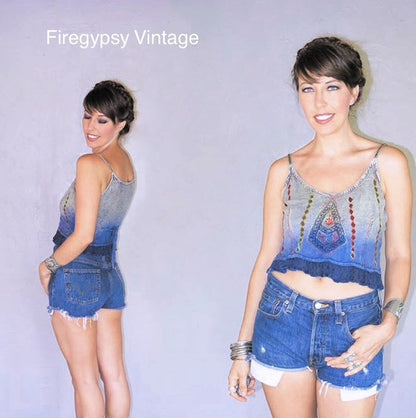 Vintage LEVI Denim Cutoff Shorts Tattered Blue Custom-fit Jean Shorts