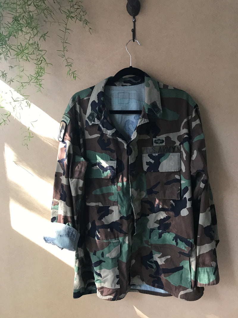 Vintage Army Jacket Military Issued Button Down Camo Shirt Jacket IN YOUR SIZE