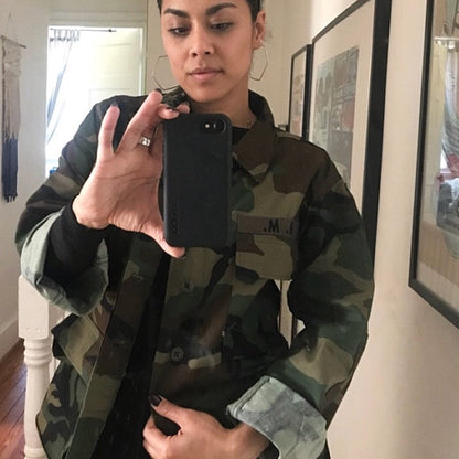 Vintage Military Jacket Camo Army Button Down Camo Shirt Jacket IN YOUR SIZE