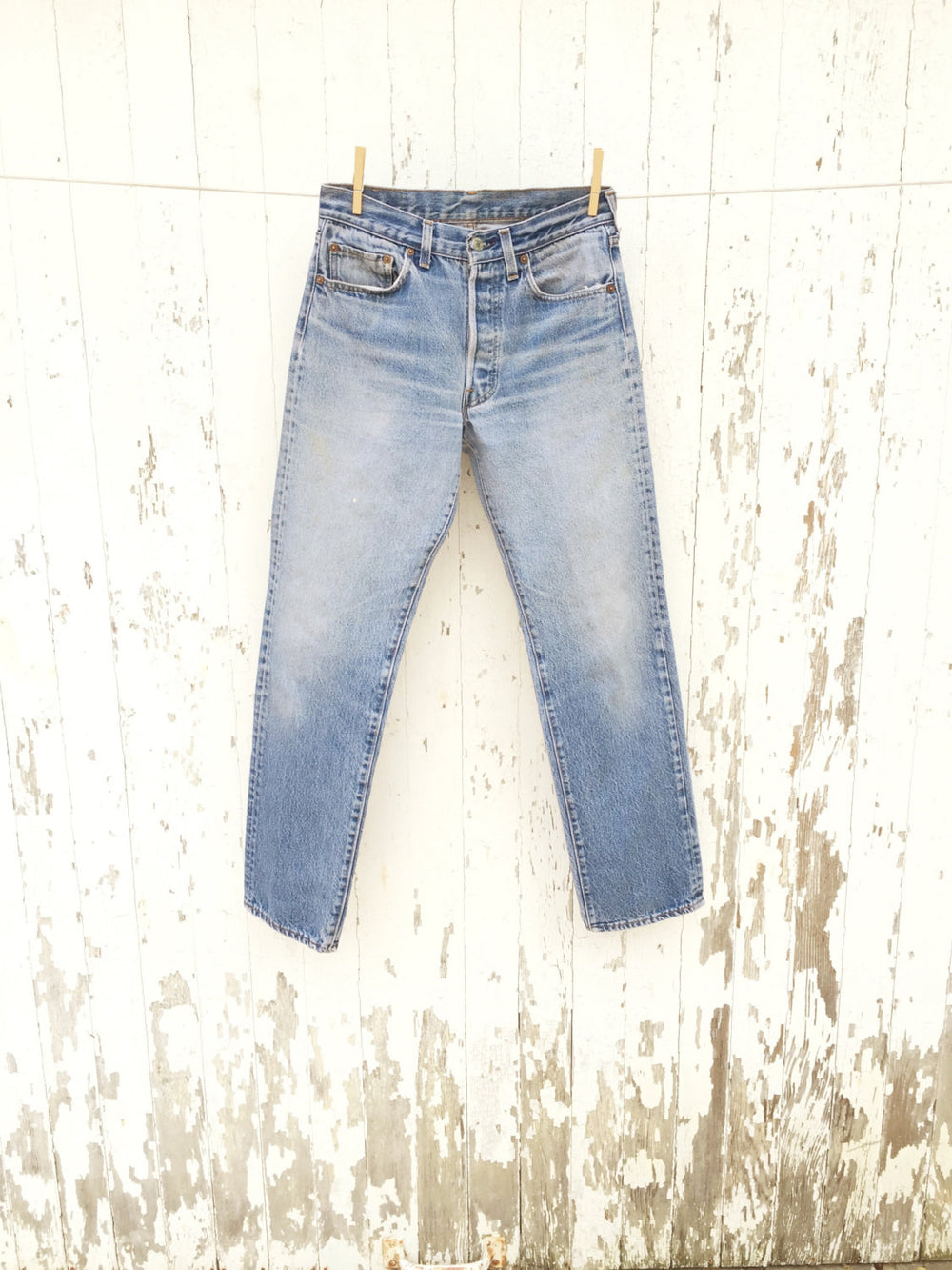 Vintage 1990s RUSTLER Super store Distressed Denim Work JEANS Size 30 x 33 Pair #7 High Waisted Zip Up USA Made Levis Boyfriend 501 Hipster