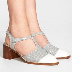 Jeffrey Campbell Oxford Flats Gray and White T Strap Chunky Heels Size 10