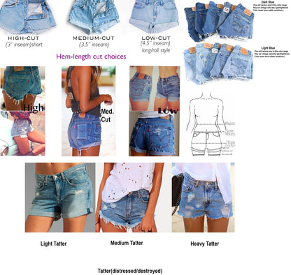LEVI'S Shorts Denim Cutoff Tattered Blue 1970s Distressed Highwaist High Cut Jean Shorts