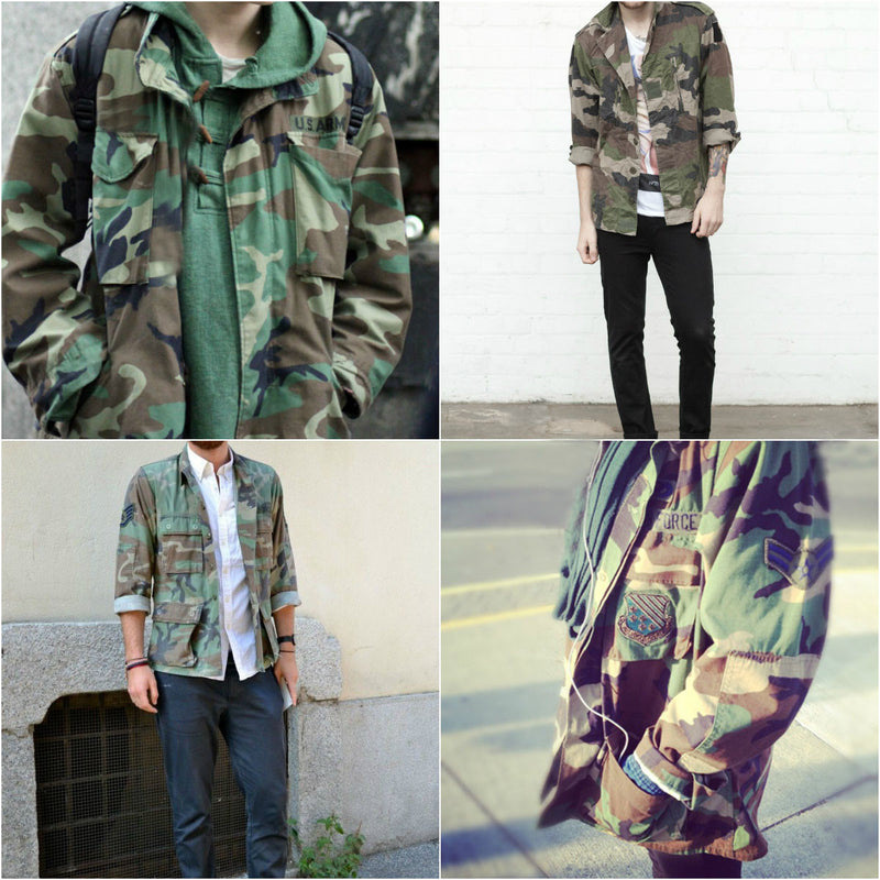 Vintage Army Jacket Military Issued Button Down Camo Shirt Jacket