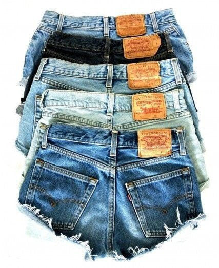 Vintage LEVI Denim Cutoff Shorts Tattered Blue Custom-fit Jean Shorts